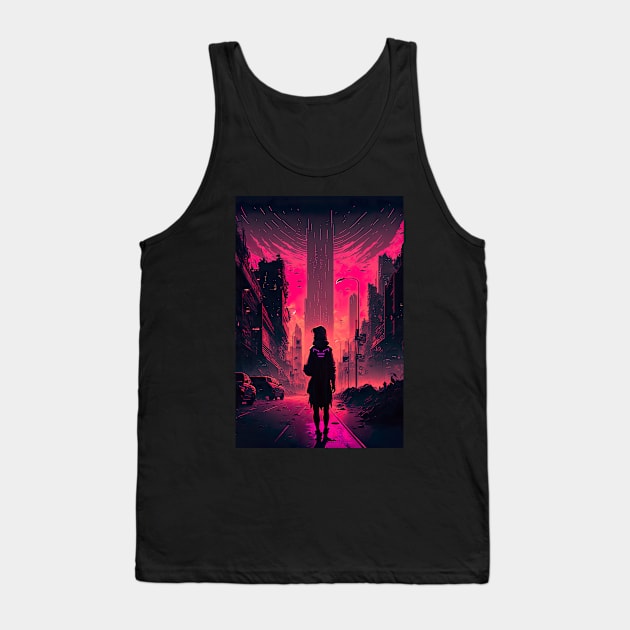 Lonely Soul In A Cyberpunk City Tank Top by Nightarcade